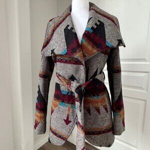 American Rag Wool Blend Jacket Coat Western Aztec Lined Belted Pockets Cowgirl